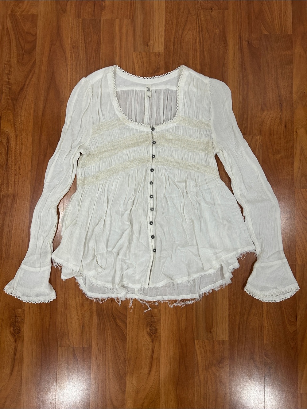 Free People Cream Boho Button-Front Peasant Blouse